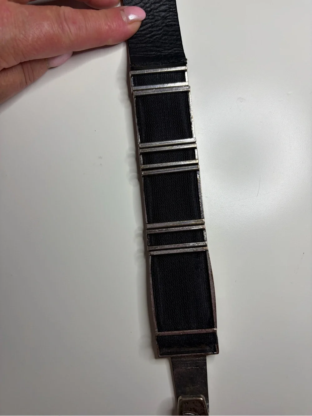 Chico’s Leather Belt Vintage 90”  Boho Styled Statement Buckle Silver M Western
